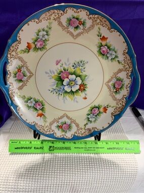 Noritake Turquoise Rim Floral Serving Plate with Gold Trim